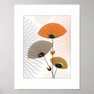 Póster Flores caprichosas bonito Naranja Imagen negra