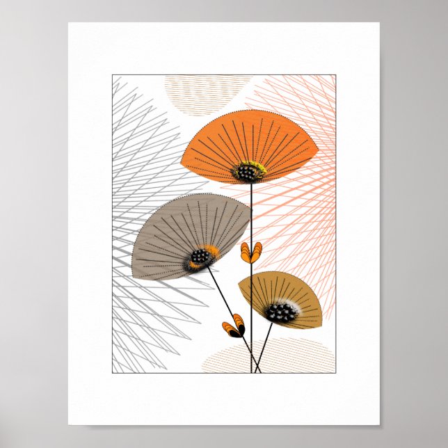 Póster Flores caprichosas bonito Naranja Imagen negra (Frente)