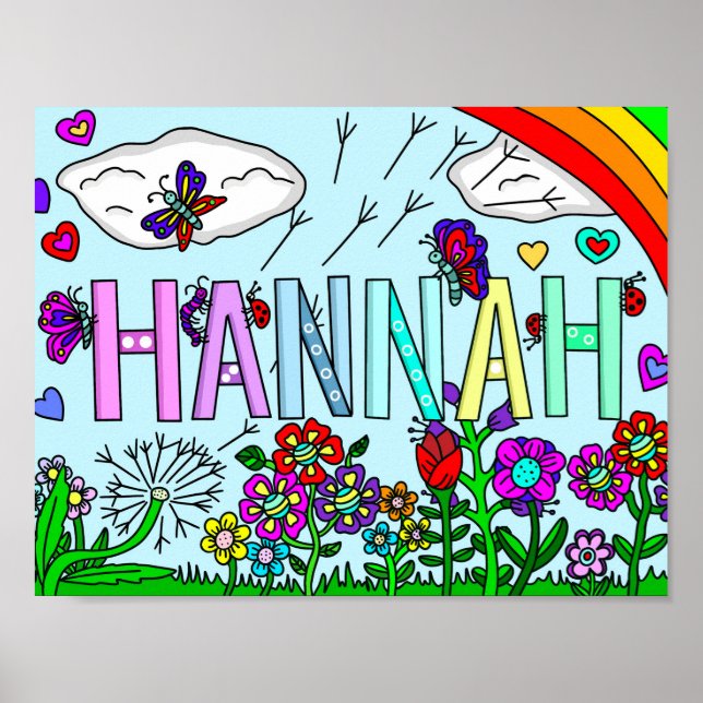 Póster Flores caprichosas y nombre de Chica Hannah Wall A (Frente)