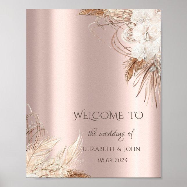 Póster Flores Chic Boho Rosa Dorado (Frente)