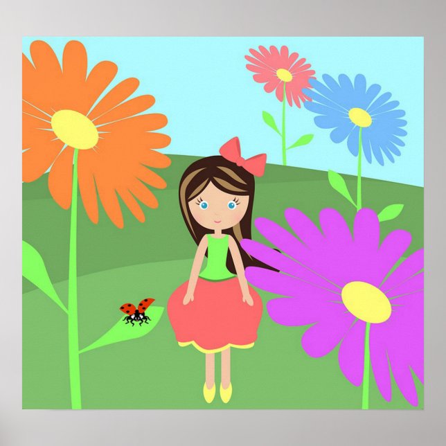 Póster Flores, Chica y Ladybug (Frente)