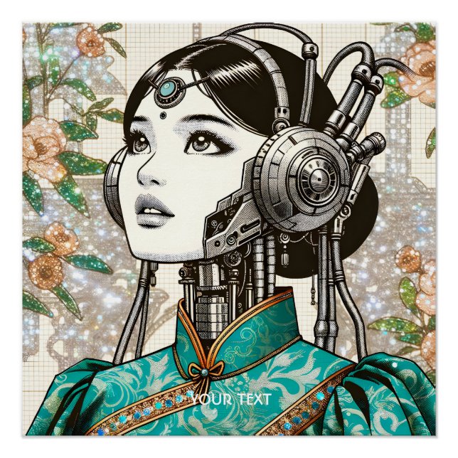 Póster Flores Chicas Fantasy Cute Robot (Anverso)