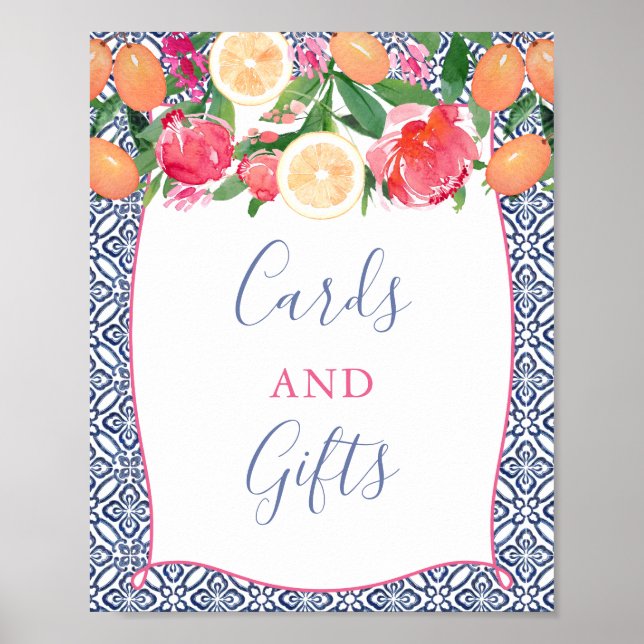 Póster Flores Citricos Audaces Azulejos Tarjetas y Regalo (Frente)