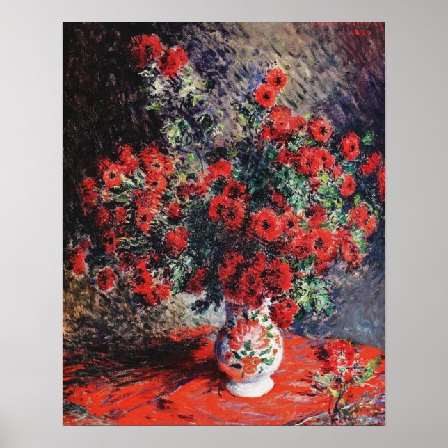 Póster Flores Claude Monet_Red Chrysanthemums - Poster (Frente)