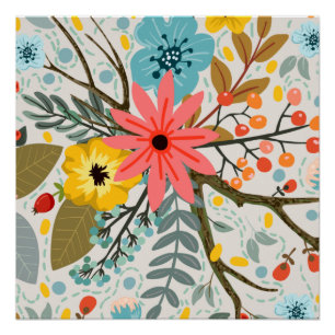 Póster Flores Coloridas Cuta de acuarela