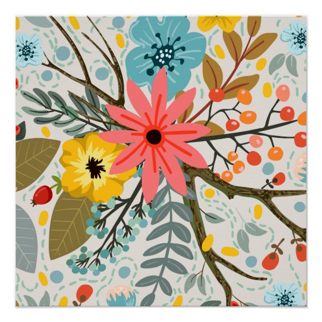 Póster Flores Coloridas Cuta de acuarela (Anverso)