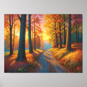 Póster Flores Coloridas del Bosque y Colores de Otoño Art