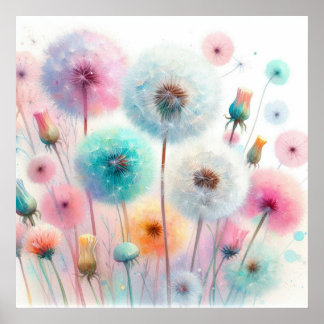 Póster Flores coloridas en tonos pastel suaves acuarela