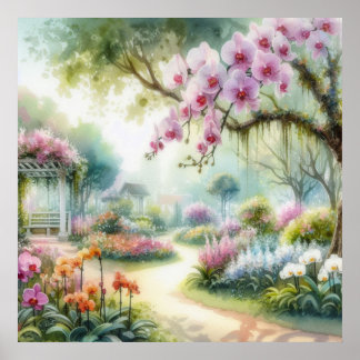 Póster Flores coloridas en tonos pastel suaves acuarela