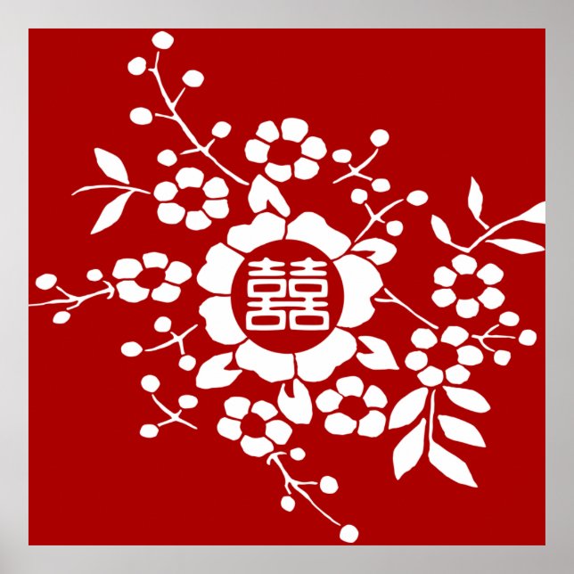 Póster Flores cortadas de papel ・ Doble felicidad (Frente)