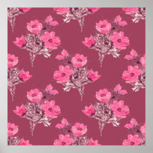 Póster Flores Cosmos sin costura patternabstracto, arte, 