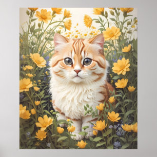 Póster Flores Cute Munchkin Cat Y Buttercup