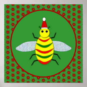 Póster Flores de abeja y de poinsettia para Navidades peq
