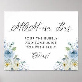 Póster Flores de acuarela azul y blanca barra de mamá-osa