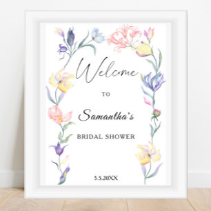 Póster Flores de acuarela - letrero de bienvenida para ba