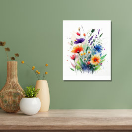 Póster Flores de acuarela naranja púrpura rojo azul
