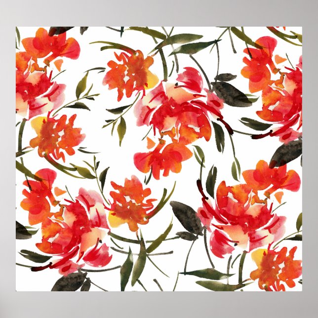 Póster Flores de acuarela, patrón continuo dibujado a man (Frente)