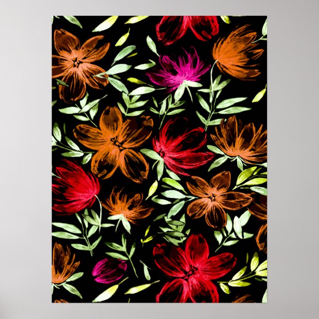 Póster Flores de Acuarela Rojas 3 (Frente)