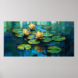 Póster Flores de agua y flores de loto pintura acuarela