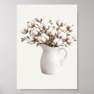 Póster Flores de Algodón en Jarra Blanca Botánica Estilo 