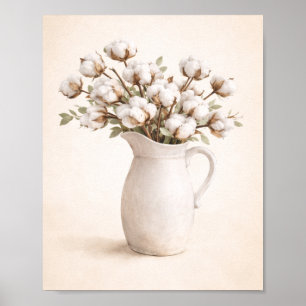 Póster Flores de Algodón en Jarrita Blanca Neutral Rústic