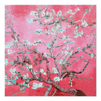 Póster Flores de almendro de Van Gogh rosa azul