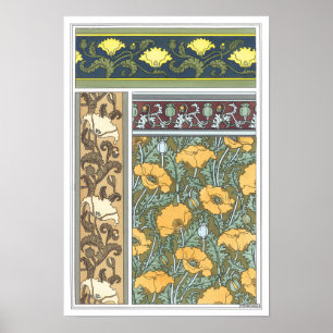 Póster Flores de amapola Art Nouveau floridas