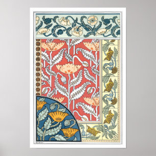 Póster Flores de amapola Art Nouveau floridas