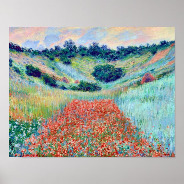 Póster Flores de amapola en un campo, Claude Monet (Frente)