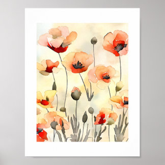 Póster Flores de amapola Pintura minimalista acuarela