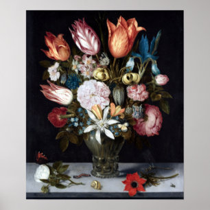 Póster Flores de Ambrosius Bosschaert en un vidrio