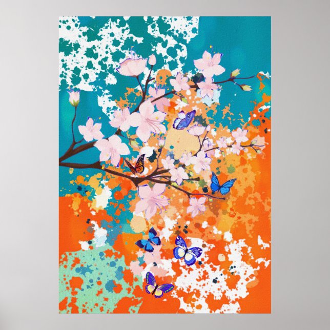 Póster Flores De Amortiguador De Mariposa Y Mariposas (Frente)