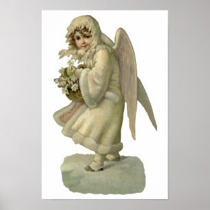 Póster Flores de ángel de Navidad vintage, recorte victor