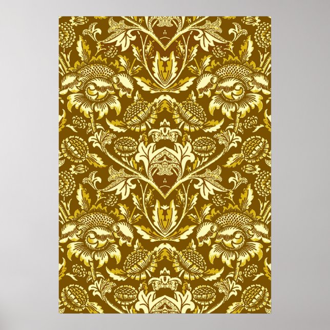 Póster Flores de Art Nouveau, mostaza y amarillo dorado (Frente)