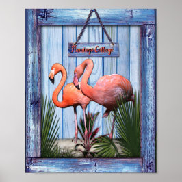 Póster Flores de arty rosa sobre textura de madera azul