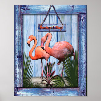 Póster Flores de arty rosa sobre textura de madera azul