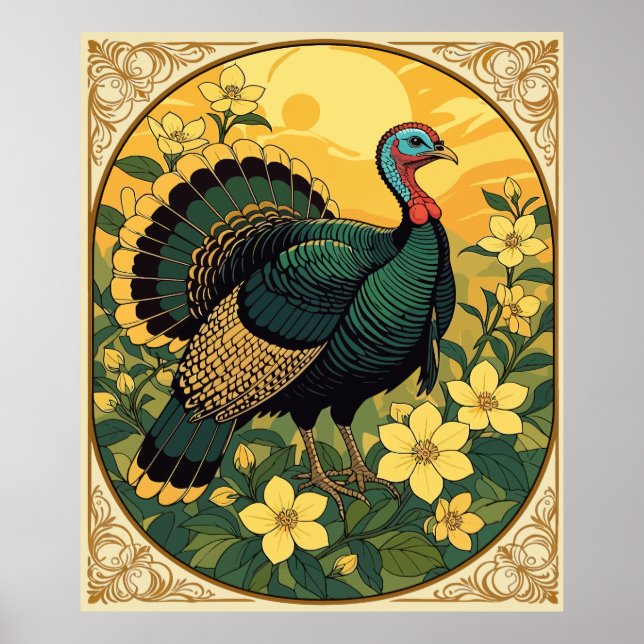 Póster Flores De Aves Salvajes De Turquía Y Jazmín (Frente)