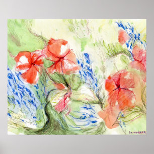 Póster Flores de Balsam y Lobelia