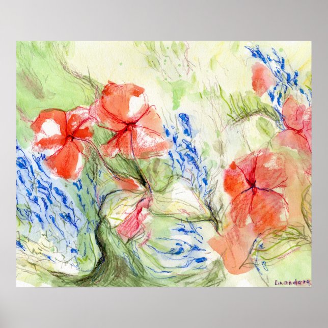 Póster Flores de Balsam y Lobelia (Frente)