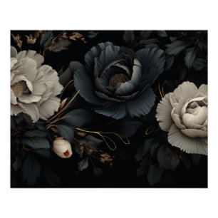 Póster Flores de blanco y negro