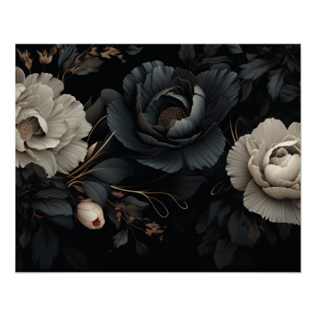 Póster Flores de blanco y negro (Anverso)