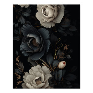 Póster Flores de blanco y negro