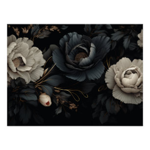 Póster Flores de blanco y negro