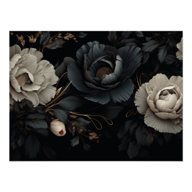 Póster Flores de blanco y negro (Anverso)