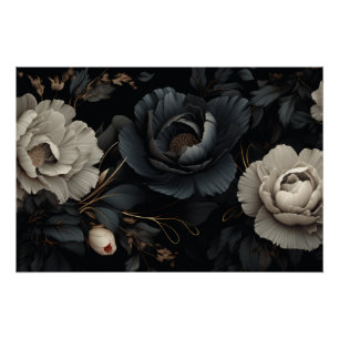 Póster Flores de blanco y negro
