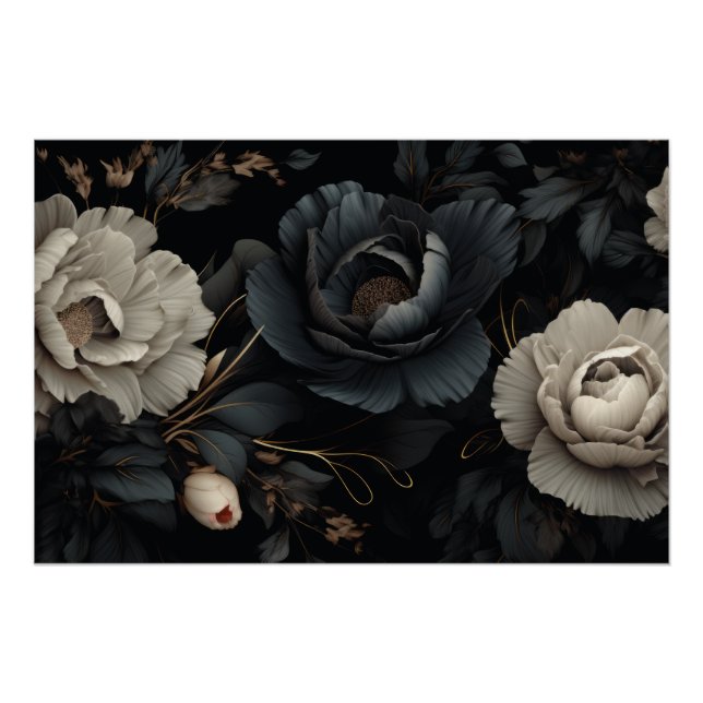 Póster Flores de blanco y negro (Anverso)