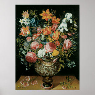 Póster Flores de Bodegón Barroco Antiguo en un Jarrón