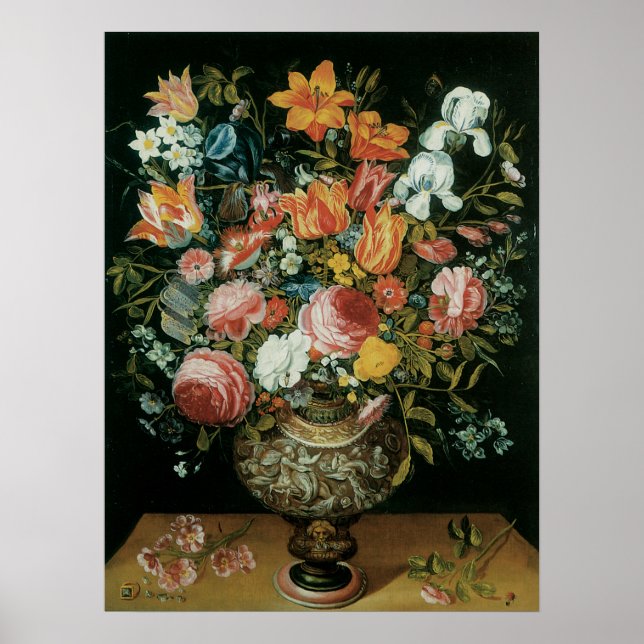 Póster Flores de Bodegón Barroco Antiguo en un Jarrón (Frente)