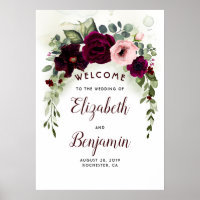 Flores de Borgoña Elegante Signo de Bienvenida de