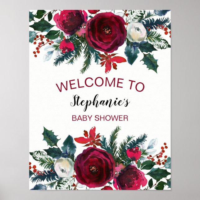 Póster Flores de borgoña en invierno acuarela (Frente)